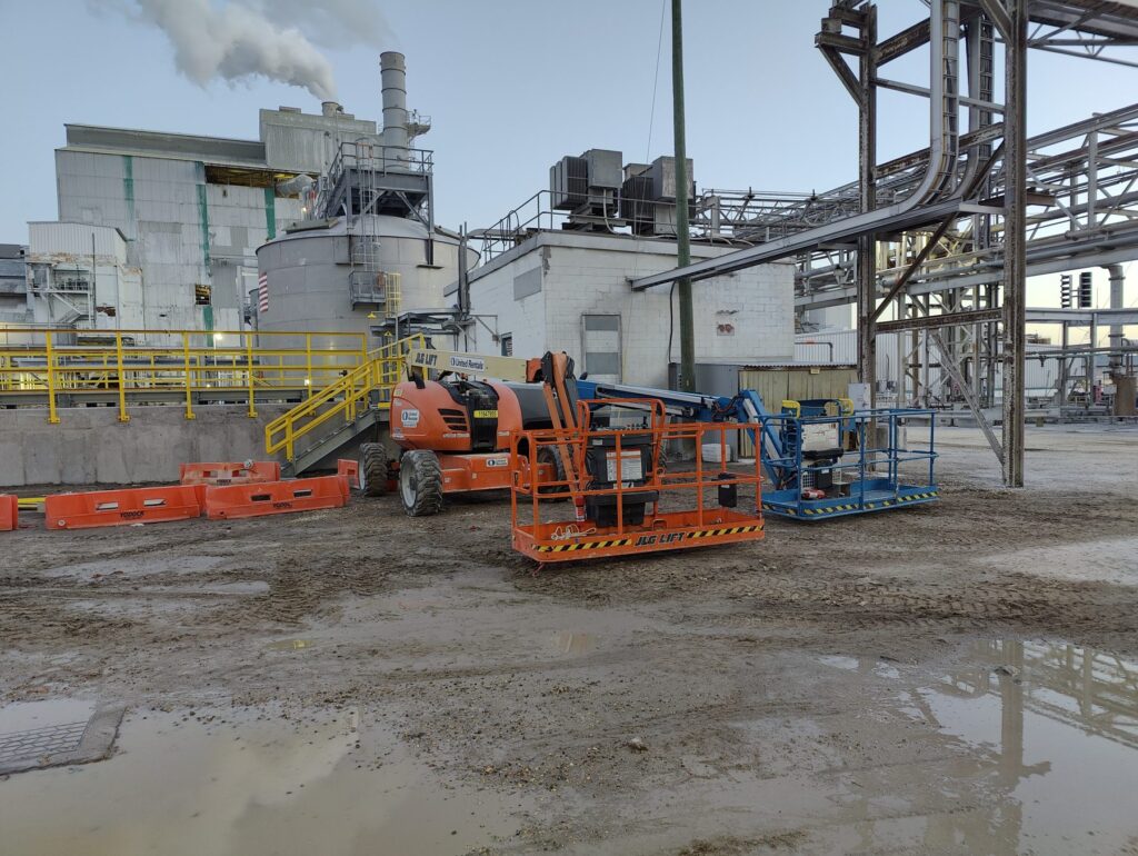 Aerial lifts at a plant